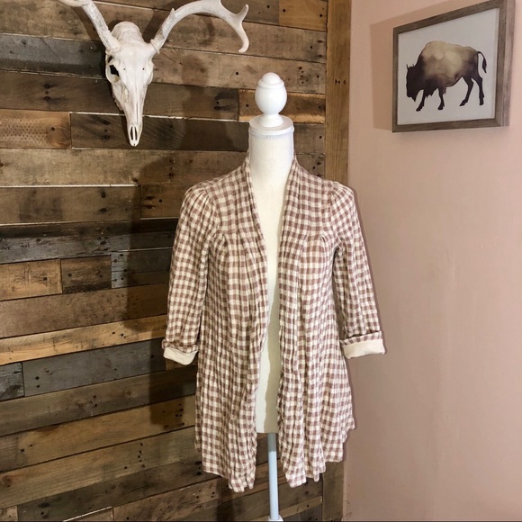 - Knitted & knotted open front checkered cardigan - Picture 2 of 6